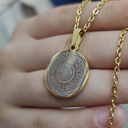 Ayetel Kürsü Kolye, Paslanmaz Çelik, Gold Renk, Hat Model