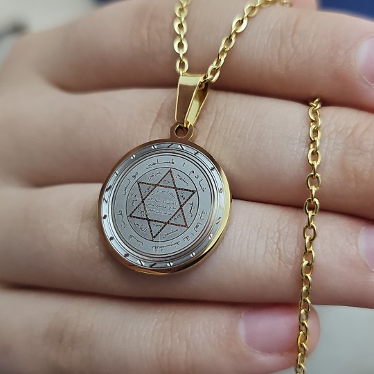 Mührü Süleyman Kolye, Kararmaz Çelik, Gold Renk, Küçük Model