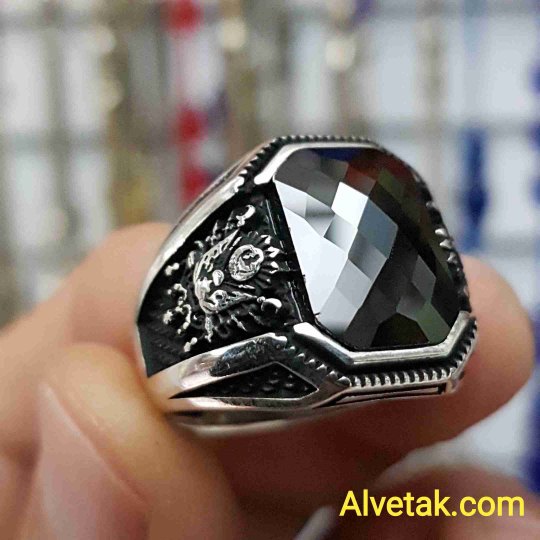 siyah zirkon taşlı 925 ayar gümüş erkek yüzük : 00970