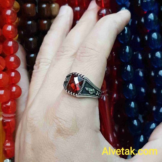 kırmızı zirkon taşlı 925 ayar gümüş erkek yüzük : 02366
