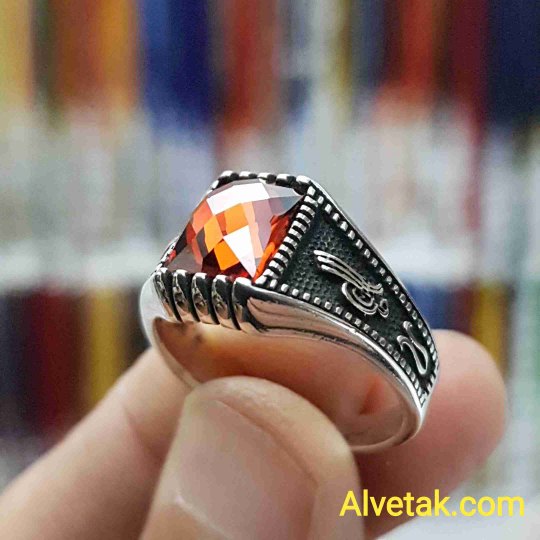 kırmızı zirkon taşlı 925 ayar gümüş erkek yüzük : 02366
