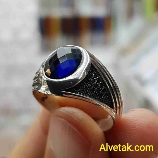 mavi zirkon taşlı 925 ayar gümüş erkek yüzük : 01985