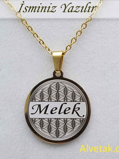 Sarı Gold Yaşam Çiçeği Figürlü İsimli Çelik Kolye [Yuvarlak Model : 25mm]