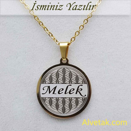 Sarı Gold Yaşam Çiçeği Figürlü İsimli Çelik Kolye [Yuvarlak Model : 25mm]
