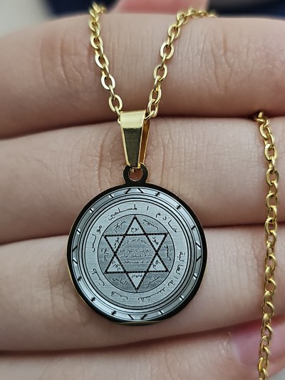 Mührü Süleyman Kolye, Kararmaz Çelik, Gold Renk, Küçük Model