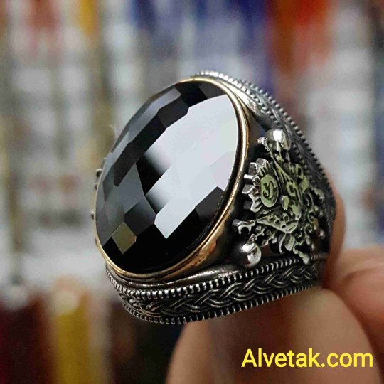 siyah zirkon taşlı 925 ayar gümüş erkek yüzük : 02554