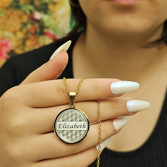 İsimli Kolye, Yaşam Çiçeği, Gold Renk, Kararmaz Çelik