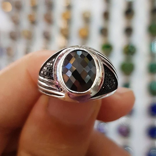 siyah zirkon taşlı 925 ayar gümüş erkek yüzük : 01402