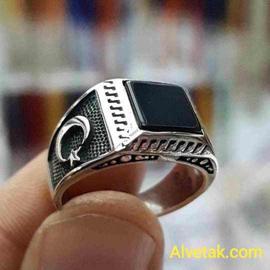 siyah oniks taşlı 925 ayar gümüş erkek yüzük : 00023