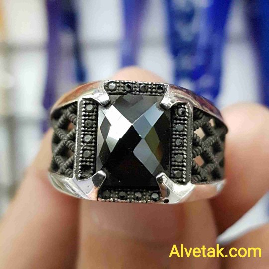 siyah zirkon taşlı 925 ayar gümüş erkek yüzük : 01088