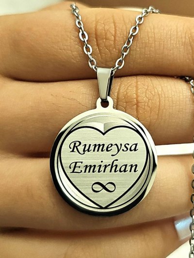 İsimli Kolye, Gümüş Renk, Kalp Şekilli, Paslanmaz Çelik, Büyük Model