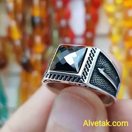 siyah zirkon taşlı 925 ayar gümüş erkek yüzük : 00783