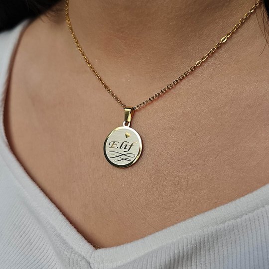 İsimli Kolye, Altın Renk, Yakamoz Model, Paslanmaz Çelik