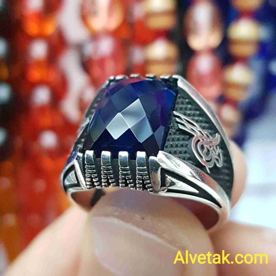 mavi zirkon taşlı 925 ayar gümüş erkek yüzük : 00975