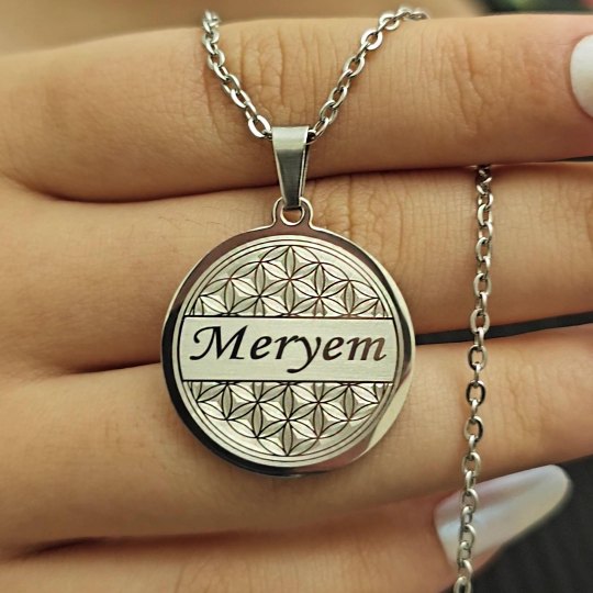 İsimli Kolye, Yaşam Çiçeği, Gümüş Renk, Kararmaz Çelik
