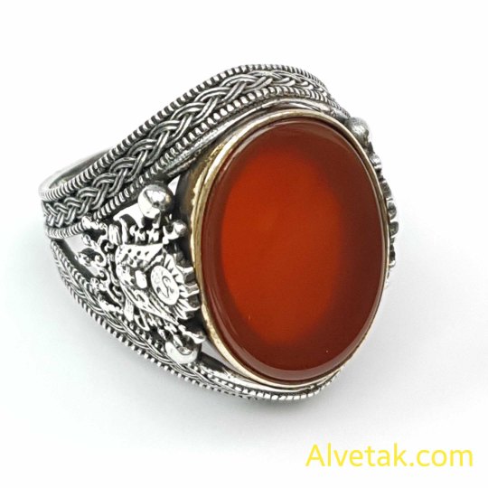 Kırmızı Akik Taşlı 925 Ayar Gümüş Erkek Yüzük : 02092
