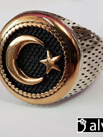 Ay Yıldız 925 Ayar Gümüş Erkek Yüzük : 01418