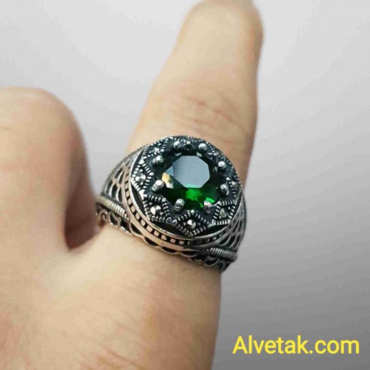yeşil zirkon taşlı 925 ayar gümüş erkek yüzük : 02809
