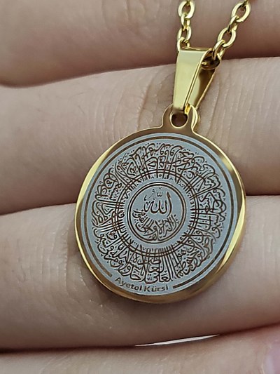 Ayetel Kürsü Kolye, Paslanmaz Çelik, Gold Renk, Hat Model