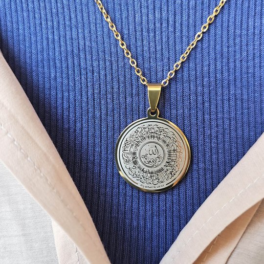 Ayetel Kürsü Kolye, Paslanmaz Çelik, Gold Renk, Hat Model