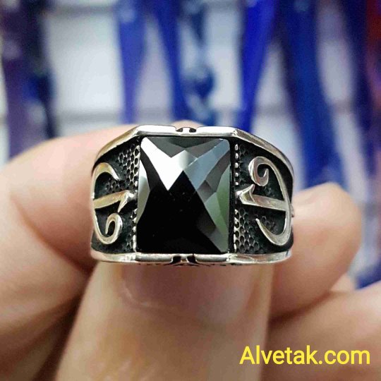 siyah zirkon taşlı 925 ayar gümüş erkek yüzük : 01671