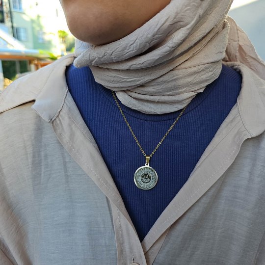 Ayetel Kürsü Kolye, Paslanmaz Çelik, Gold Renk, Hat Model