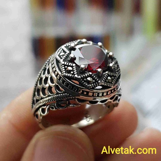 kırmızı zirkon taşlı 925 ayar gümüş erkek yüzük : 02459