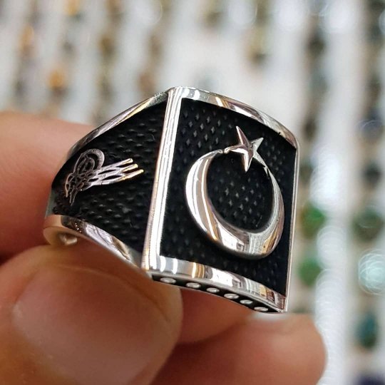 Ay Yıldız 925 Ayar Gümüş Erkek Yüzük : 00715