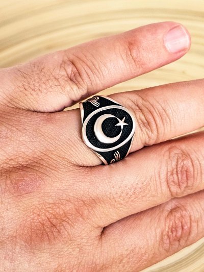 Ay Yıldız 925 Ayar Gümüş Erkek Yüzük : 00468