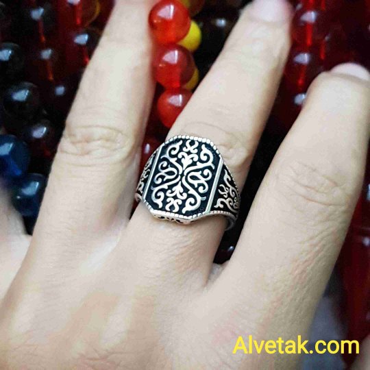 Desenli Dörtgen 925 Ayar Gümüş Erkek Yüzük : 00090