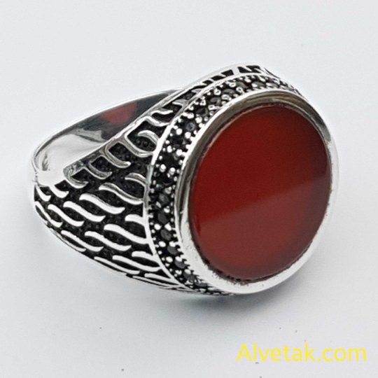 Kırmızı Akik Taşlı 925 Ayar Gümüş Erkek Yüzük : 01559