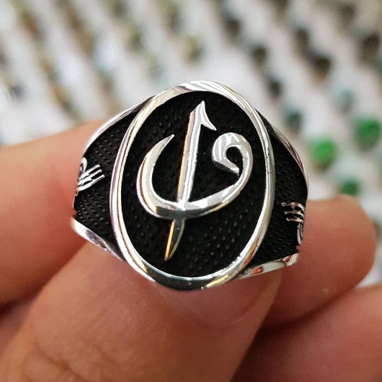 925 Ayar Elif Vav Harfli Gümüş Erkek Yüzük : 00666