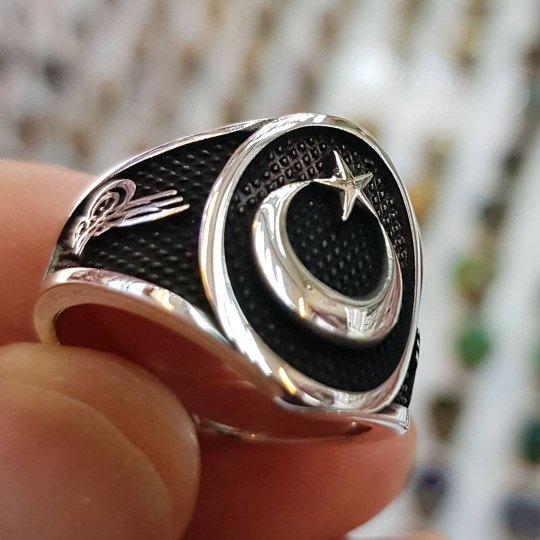 Ay Yıldız 925 Ayar Gümüş Erkek Yüzük : 00468