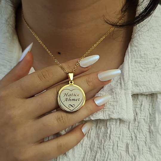 İsimli Kolye, Gold Renk, Kalp Şekilli, Paslanmaz Çelik, Büyük Model