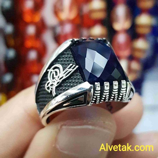 mavi zirkon taşlı 925 ayar gümüş erkek yüzük : 00975