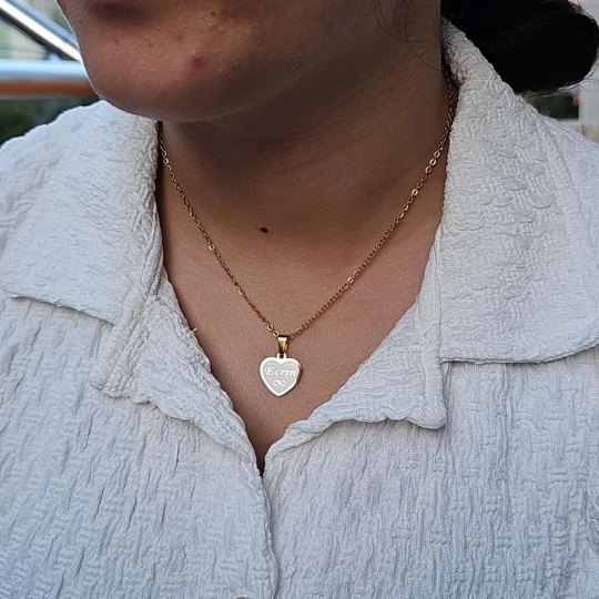 İsimli Kolye, Gold Renk, Kalp Şekilli, Çerçevesiz, Paslanmaz Çelik