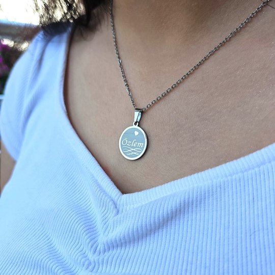 Kişiye Özel İsimli Kolye, Gümüş Renk, Yakamoz Model, Paslanmaz Çelik