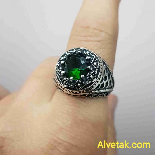 yeşil zirkon taşlı 925 ayar gümüş erkek yüzük : 02809