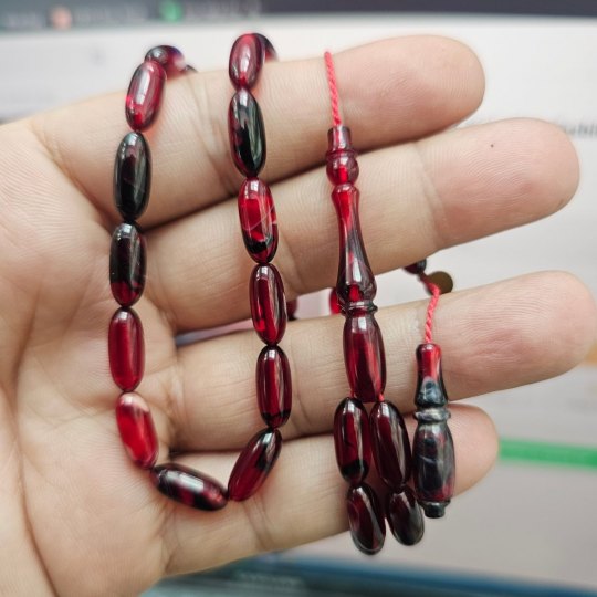 Kırmızı Siyah Sıkma Kehribar Tesbih SK002