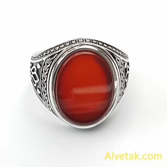 Kırmızı Akik Taşlı 925 Ayar Gümüş Erkek Yüzük : 02598