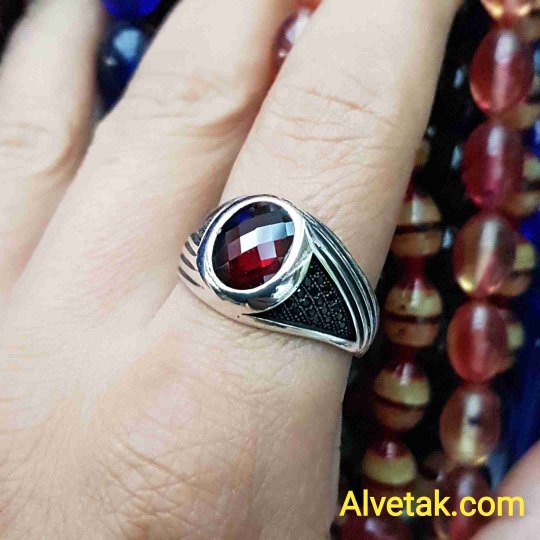 kırmızı zirkon taşlı 925 ayar gümüş erkek yüzük : 01406