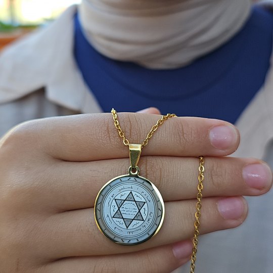 Mührü Süleyman Kolye, Kararmaz Çelik, Gold Renk