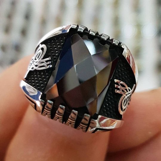 siyah zirkon taşlı 925 ayar gümüş erkek yüzük : 00196