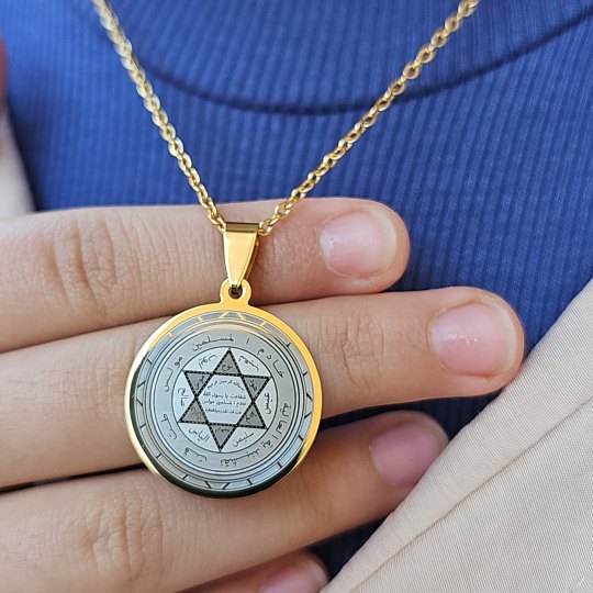 Mührü Süleyman Kolye, Kararmaz Çelik, Gold Renk