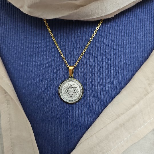 Mührü Süleyman Kolye, Kararmaz Çelik, Gold Renk, Küçük Model