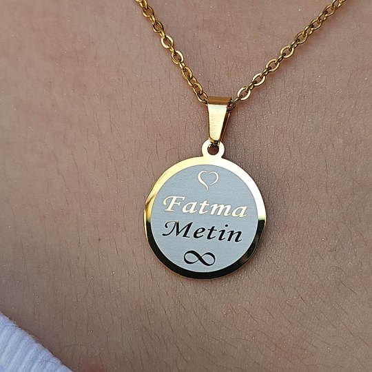 İsimli Çelik Kolye, Paslanmaz, İki İsimli, Kalpli ve Sonsuzluklu