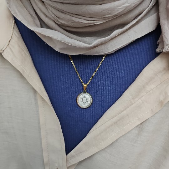 Mührü Süleyman Kolye, Kararmaz Çelik, Gold Renk, Küçük Model