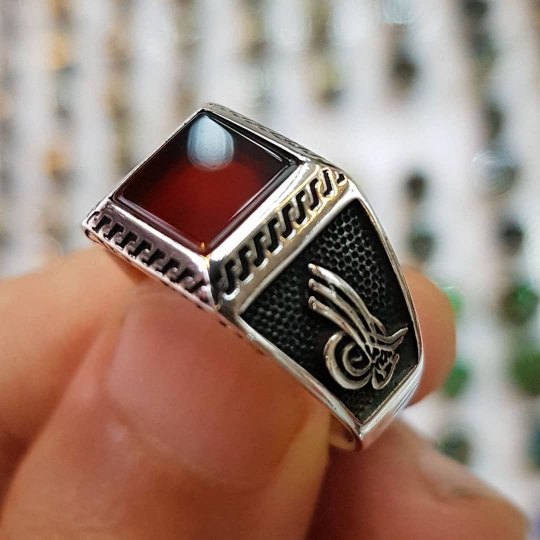 Kırmızı Akik Taşlı 925 Ayar Gümüş Erkek Yüzük : 00013