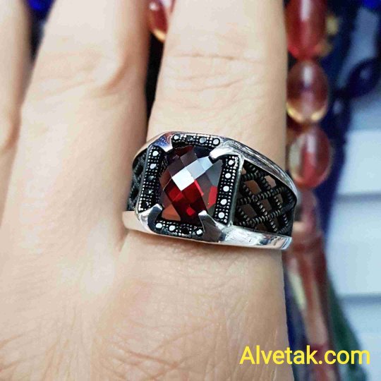 kırmızı zirkon taşlı 925 ayar gümüş erkek yüzük : 01374
