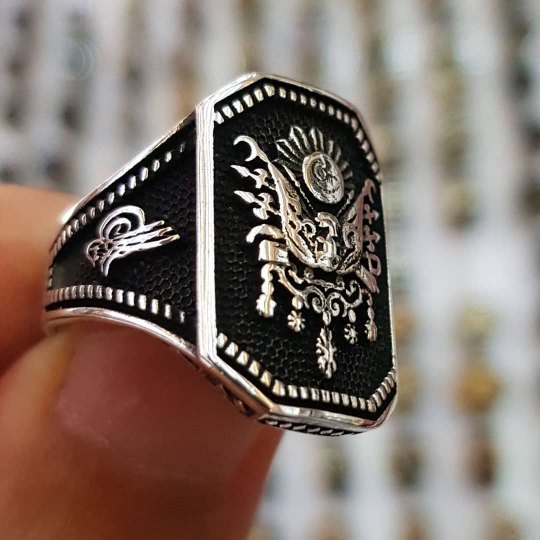925 Ayar Osmanlı Ordu Armalı Gümüş Erkek Yüzük : 00074